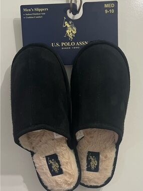 U.S. Polo Assn. Black Men's Slippers with Logo Tag